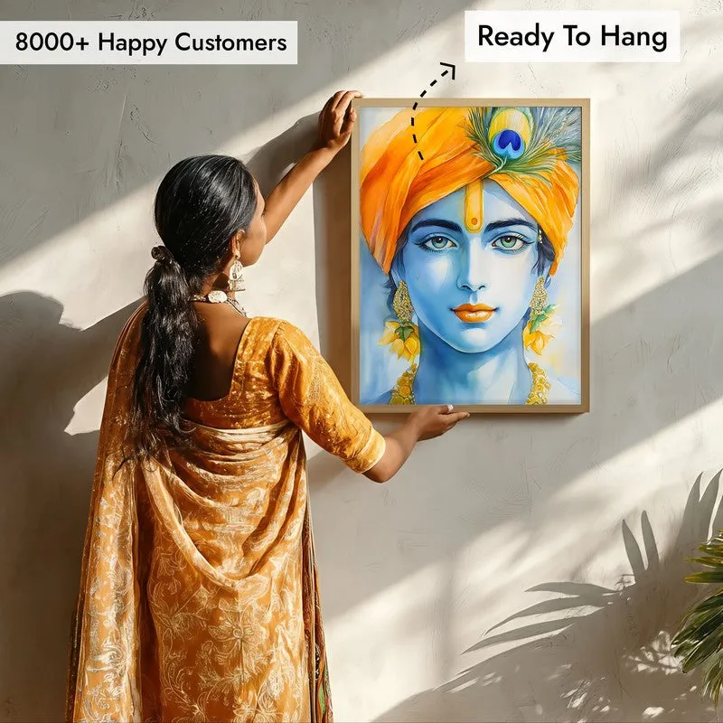 Divine Madhava Spiritual Archival Paper Wall Painting - Natural Brown Frame media 7
