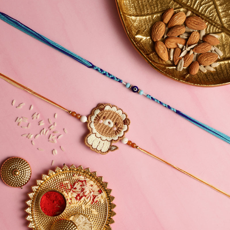 Lion Rakhi with Roli Chawal - Three Piece Set
