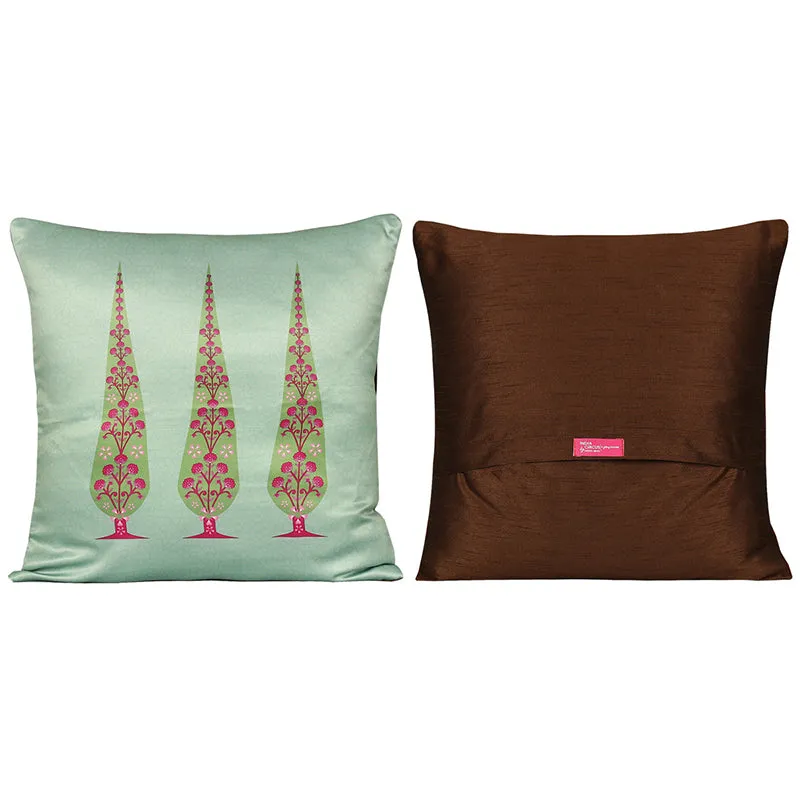 India Circus Peacock & Pine Printed Satin Cushion Cover - Set Of Five media 5