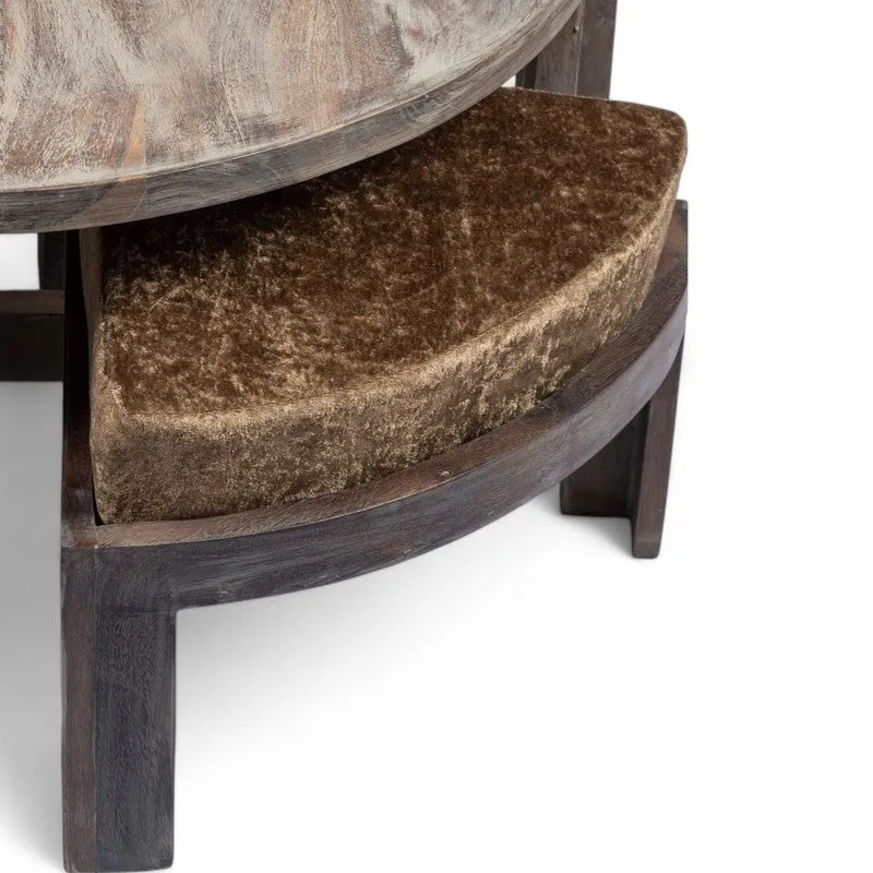Jervon Sheesham Wooden Center Table with Stools and Cushions (Grey) - Nine Piece Set media 7