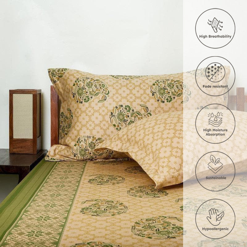 Nitya Printed Cotton Bedsheet (Beige) - 300 TC media 9