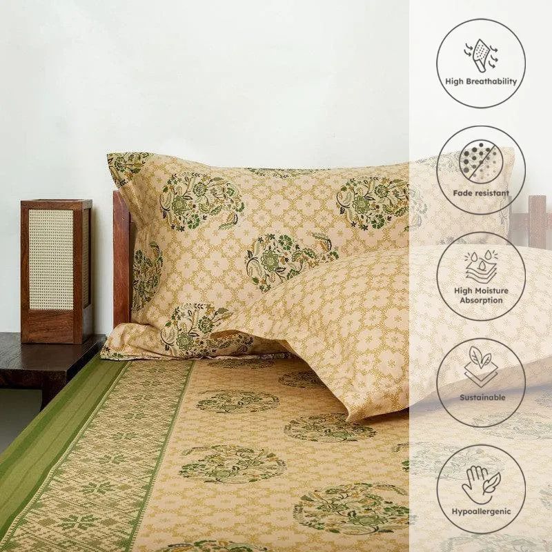 Nitya Printed Cotton Bedsheet (Beige) - 300 TC media 9