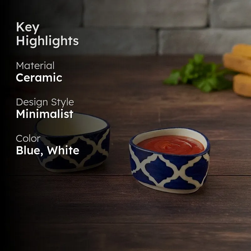 Servyx Ceramic Dip Bowls (Blue,White ,50 mL Each) - Set Of Two media 2