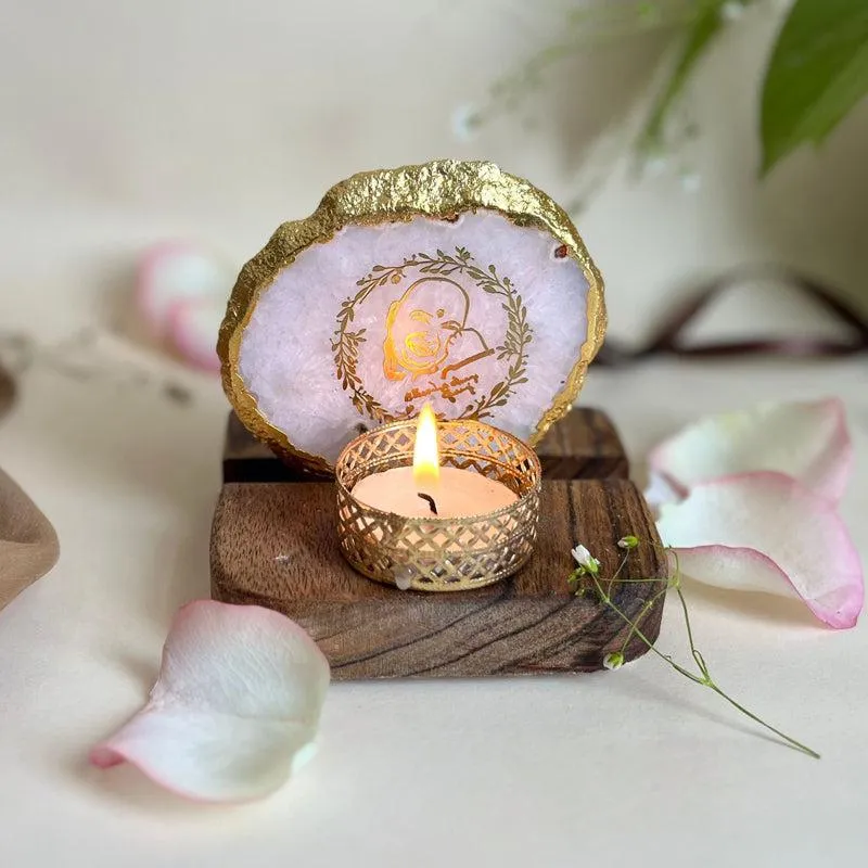 Sacred Guruji Handcrafted Agate Religious Accent With Tealight Candle Holder - White media 1