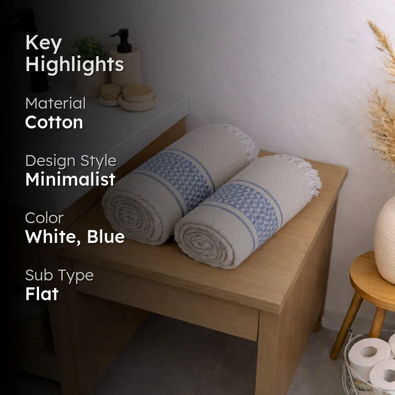 MosacStrip Cotton Hand & Bath Towel (Blue & White) - Set of Two media 2