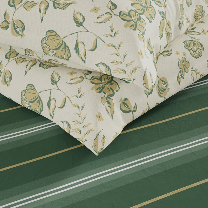 Grida Striped Microfiber Bedsheet (Green) - 135 GSM media 6