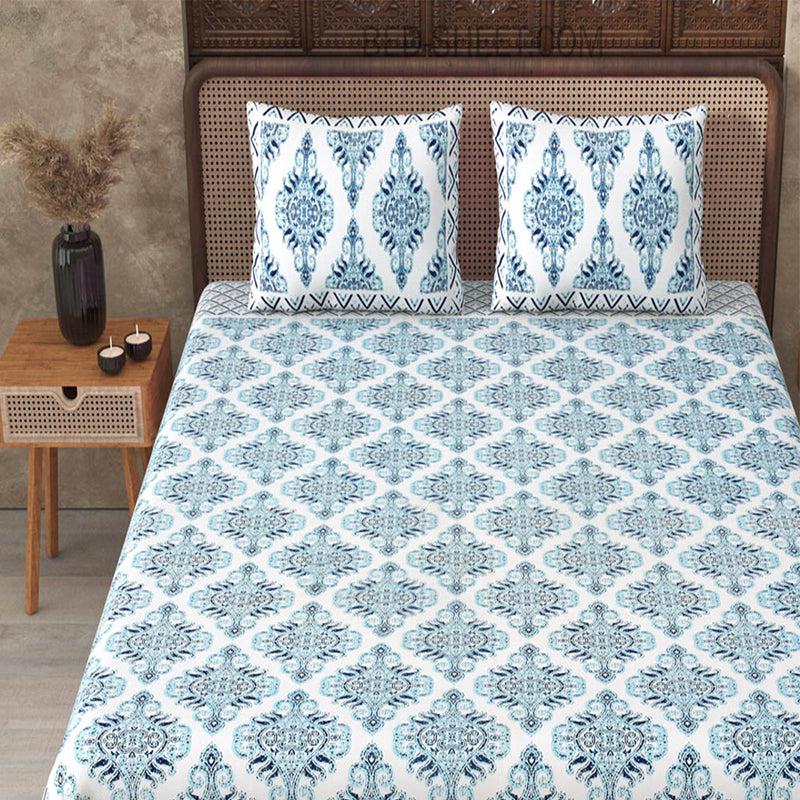 Dhutha Ethnic Cotton Bedsheet (Blue) - 180 TC media 4