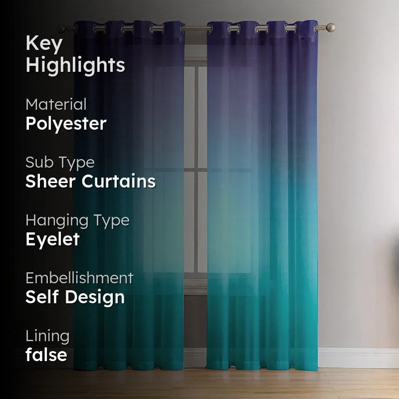 Ombria Linen Texture Sheer Curtain (Blue,Purple) - Set Of Two media 2