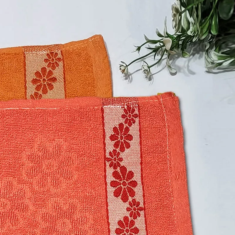 Wildflower Trim Cotton Hand Towel (Deep Orange) - Set Of Two media 4