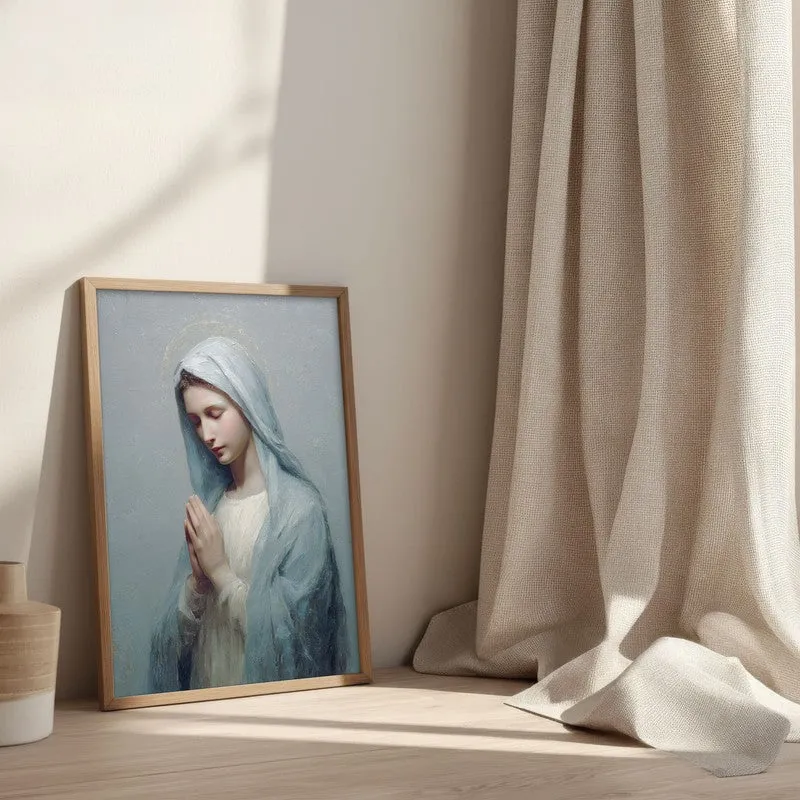 Mother Mary Archival Paper Wall Painting With Brown Frame media 3