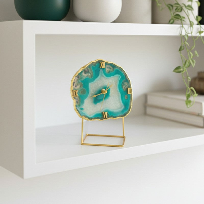 Darsh Handcrafted Agate Table Clock - Green media 4