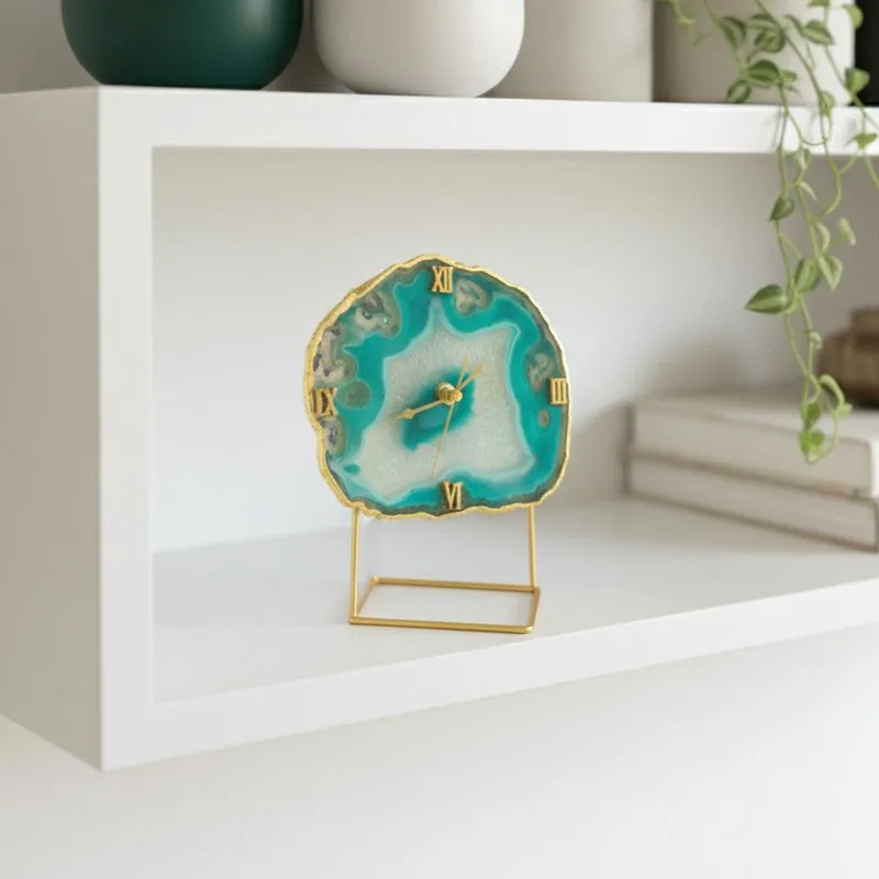 Darsh Handcrafted Agate Table Clock - Green media 4