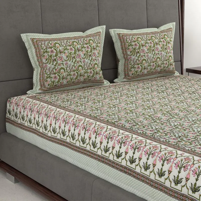 Tridha Printed Cotton Bedsheet (Green) - 280 TC media 5