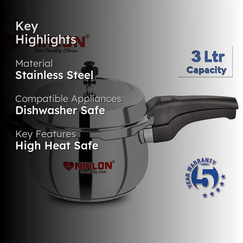 Nirlon Steel Pressure Cooker - 3000 mL/ 9 Inches media 2