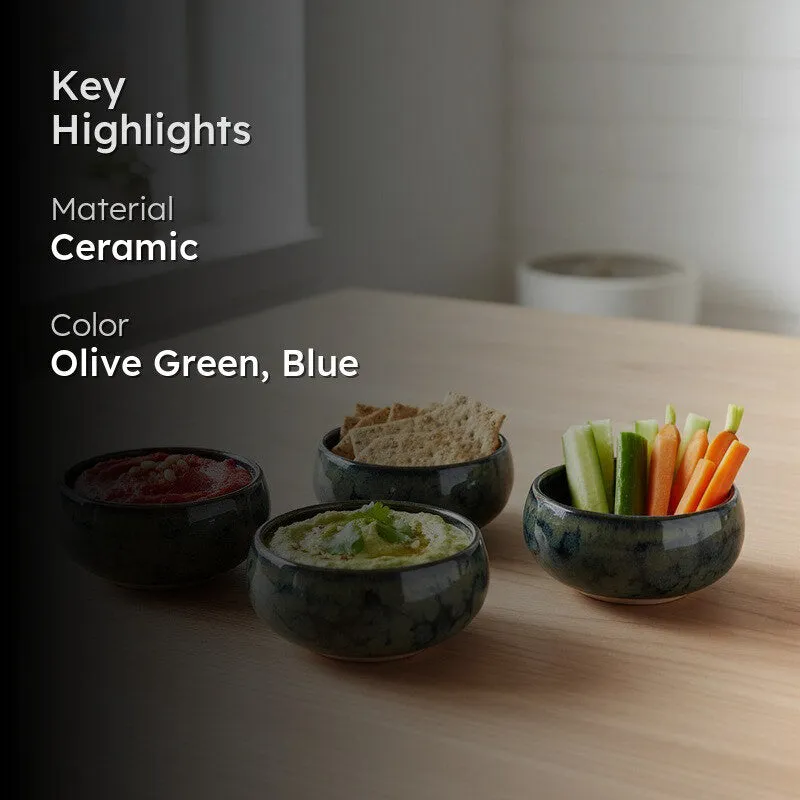 Mystique Handcrafted Ceramic Dip Bowls (Olive Green,150 mL) - Set Of Four media 2