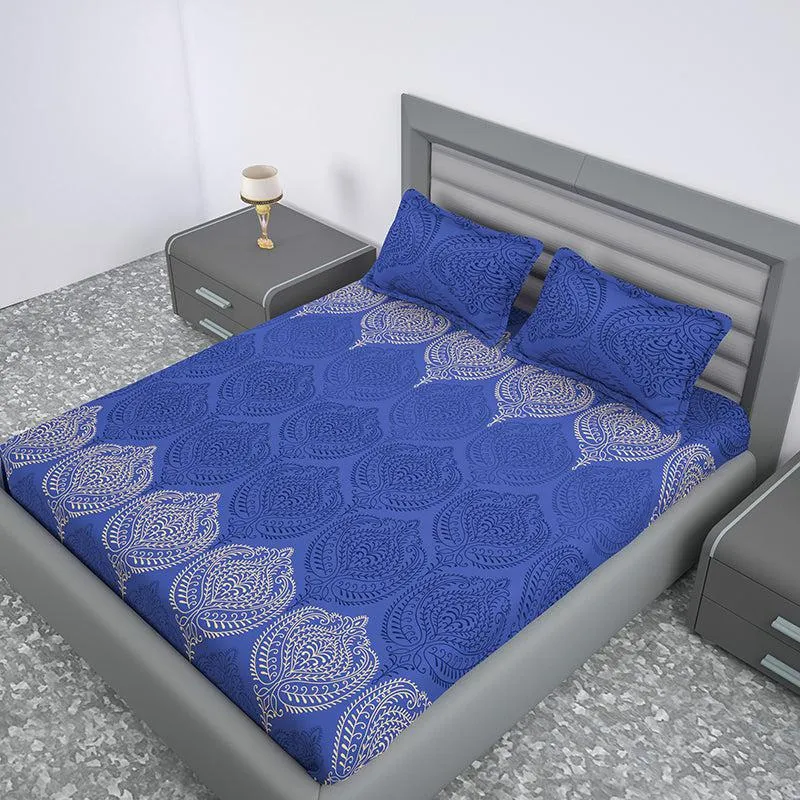 Folk Flair Ethnic Cotton Bedsheet (Blue) - 144 TC media 4