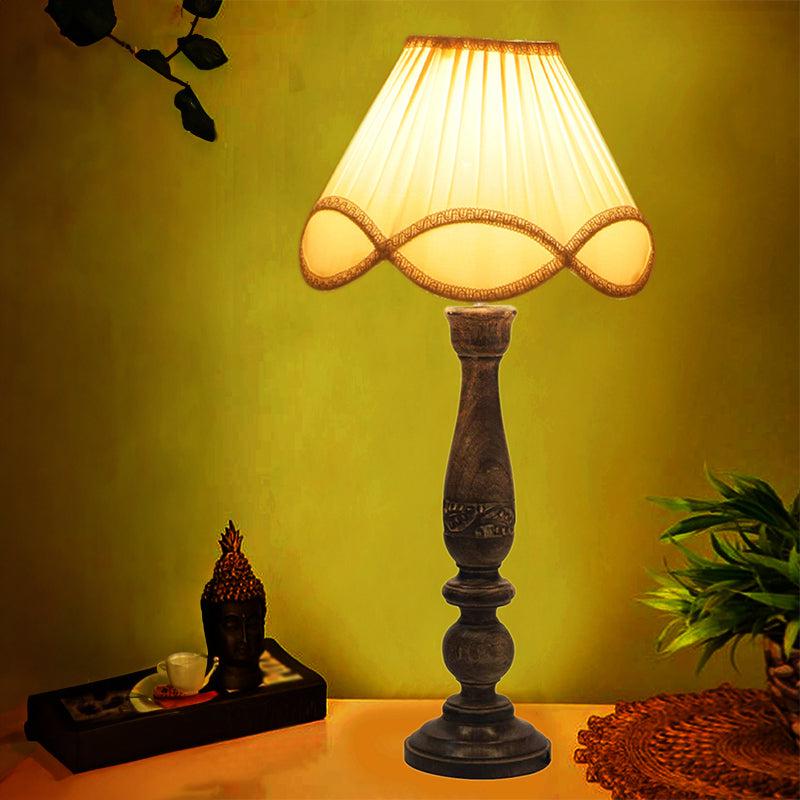 Nihara Wave Wooden Fabric Table Lamp - White,Brown