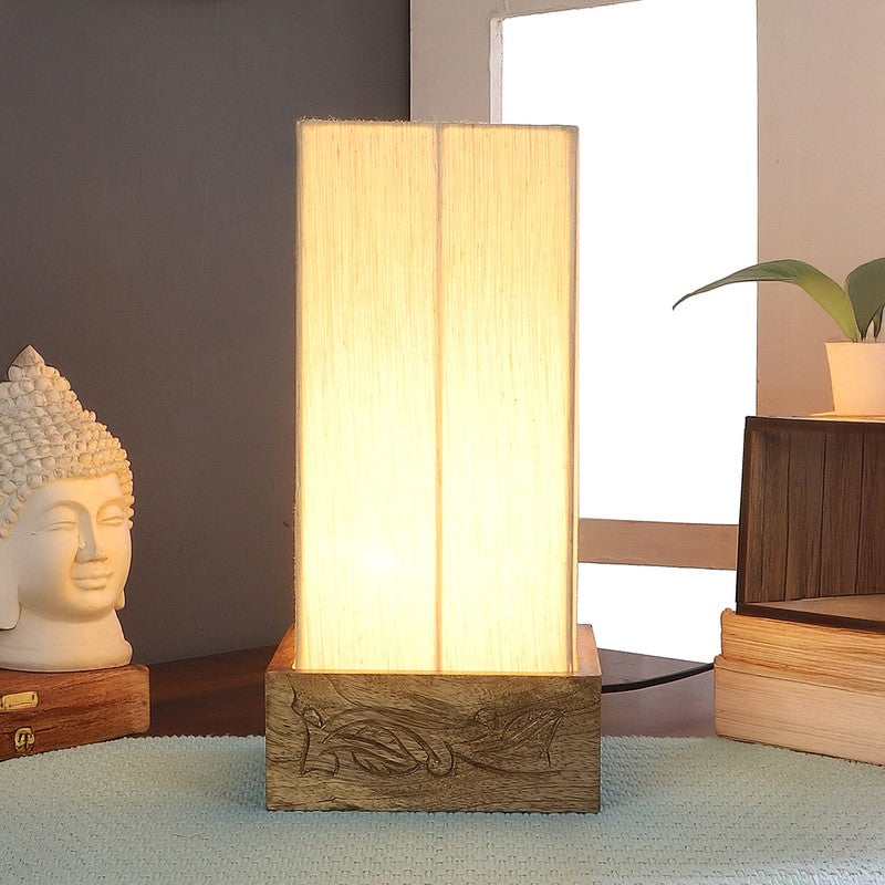 Divanebeam Cotton & Wooden Table Lamp - OffWhite