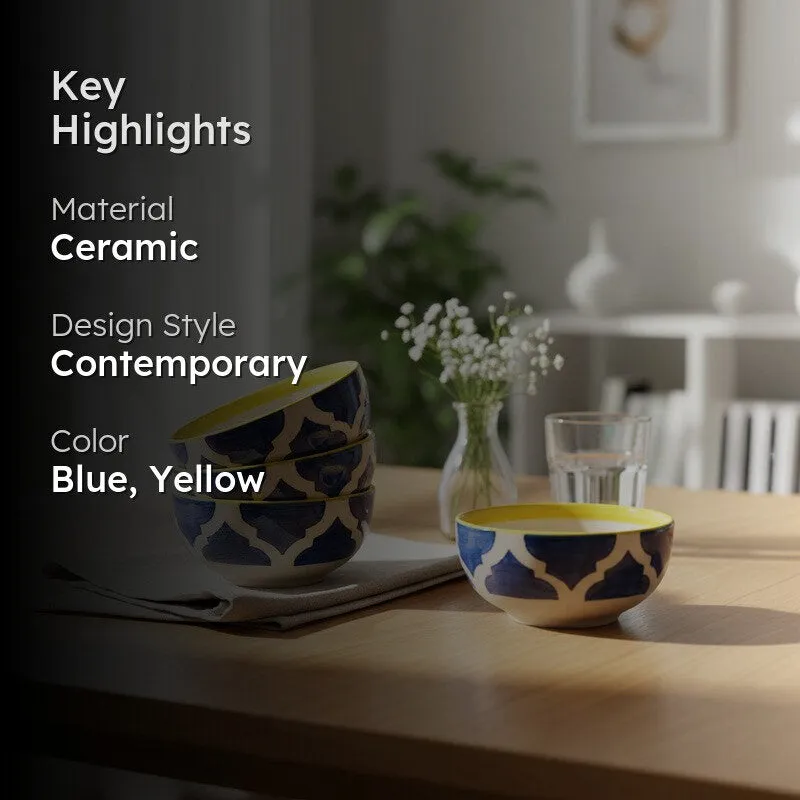 Snackify ServeEase Ceramic Snack Bowls (Blue,Yellow, 200 mL Each) - Set Of Four media 2