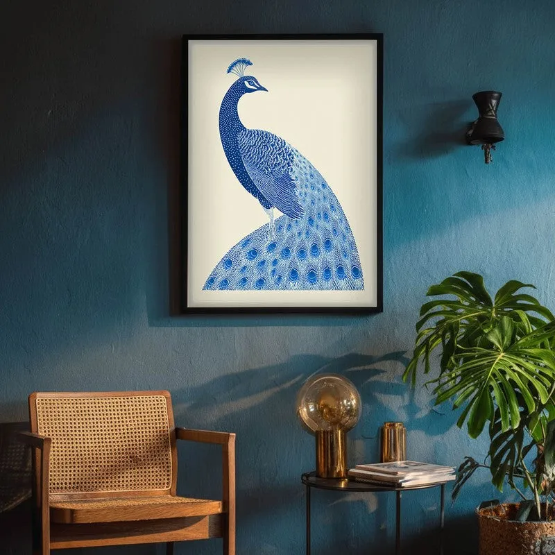 Royal Blue Peacock Canvas Wall Painting With Black Frame media 10