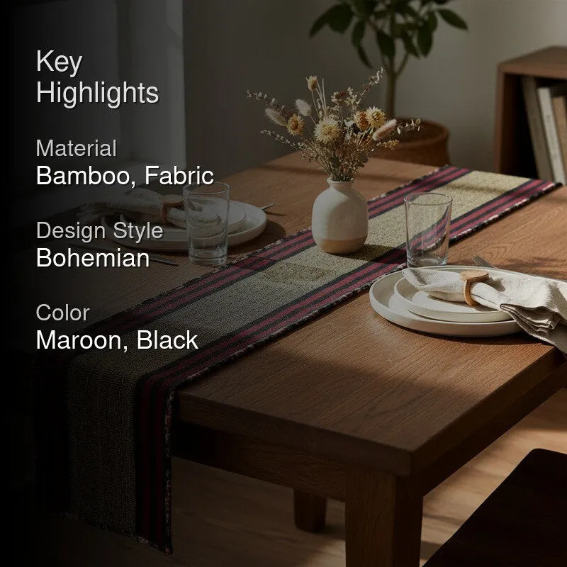 Dining Flow Bamboo Table Runner - Maroon,Black - 2