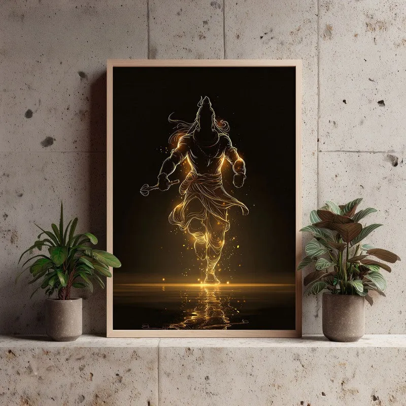 Golden Aura Mahadev Archival Paper Wall Art - Natural Brown Frame media 3