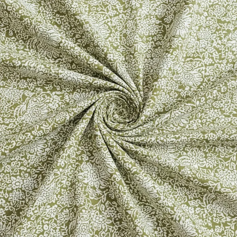 Champa Floral Cotton Bedsheet (Sage Green) - 200 TC media 5