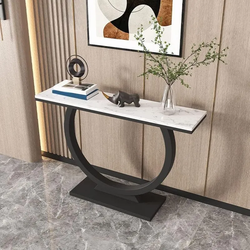 Contemporary Metal Console Table with Marble Top (Black) - Small media 1