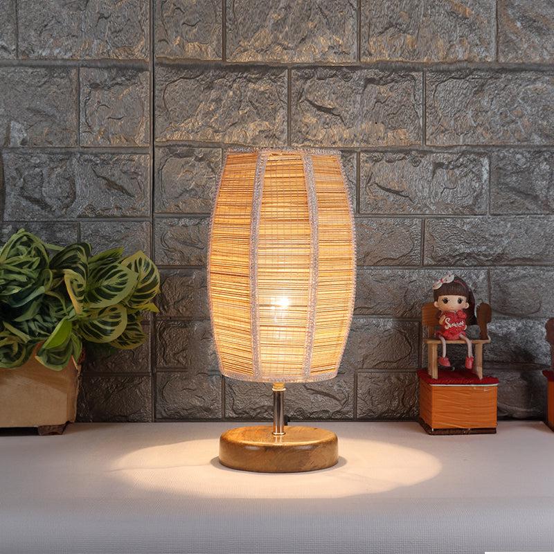 Hisha Wooden Table Lamp With Bamboo Shade - Beige,Brown