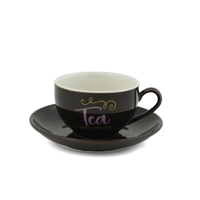 BrewBliss Porcelain Cup & Saucer (Deep Brown/220 mL Each) - Set of Six - 5