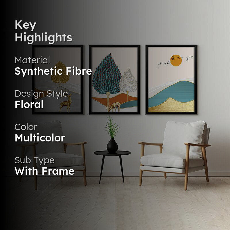 Sylvan Luxe Synthetic Fibre Wall Art With Frame - Set Of Three media 2