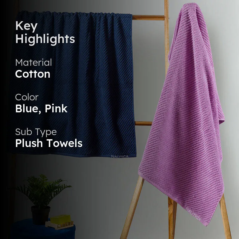 Nautica Riviera Soft Cotton Bath Towel (Navy Blue & Lilac) - Set Of Two media 2
