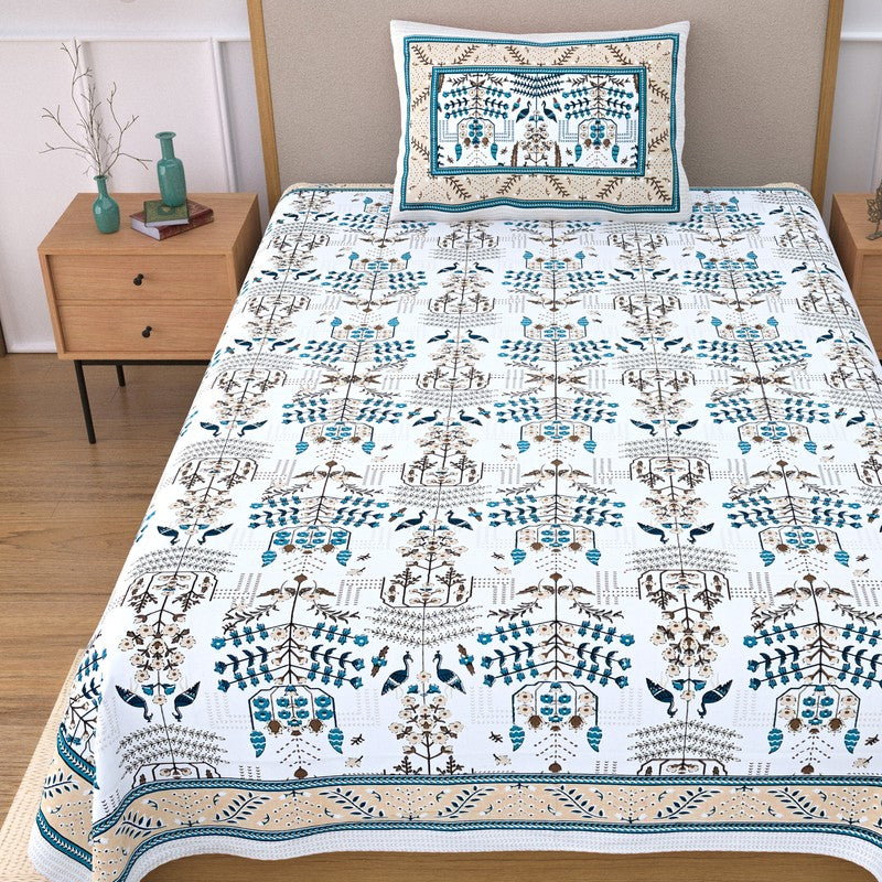 Serenza Floral Cotton Bedsheet (Blue & White) - 240 TC media 4