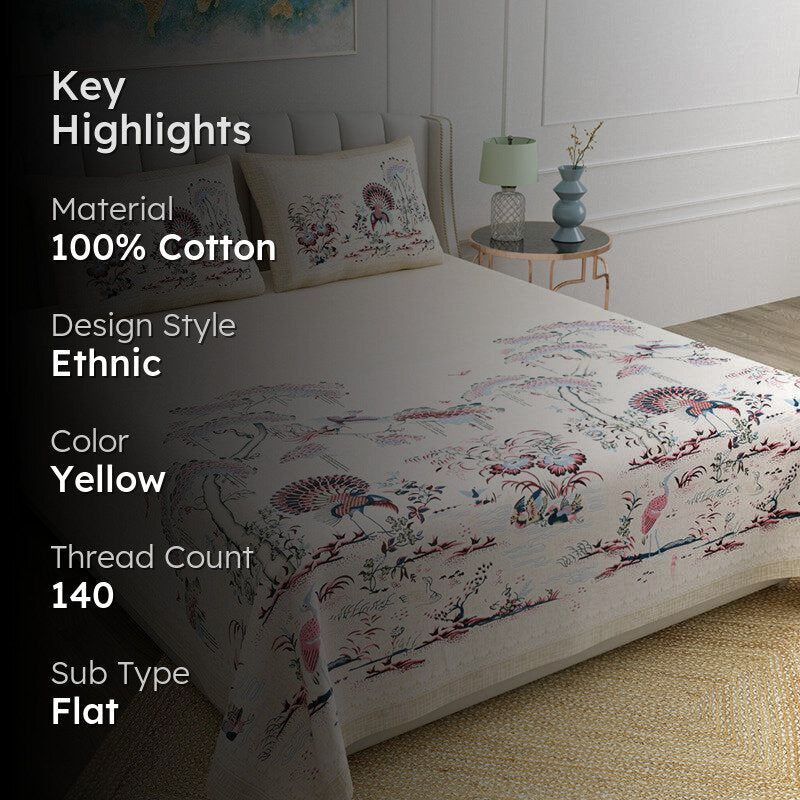 Kalyani Cloud Floral Cotton  Bedsheet (Yellow) - 140 TC media 2