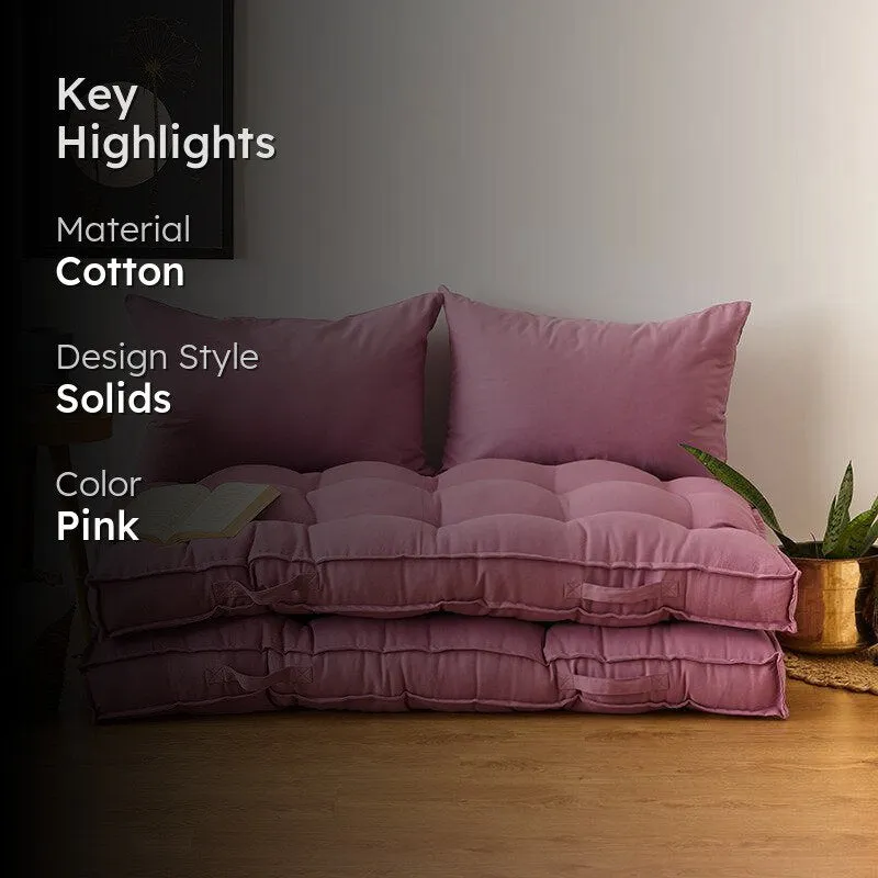 Plushport Solid Cotton Floor Cushion (Pink) - Set Of Two media 2