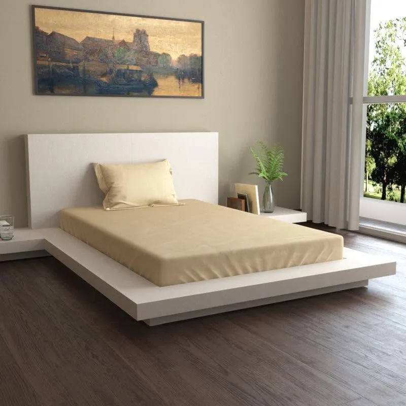 Lush Lavish Solid Cotton Bedsheet (Khaki) - 400 TC media 1