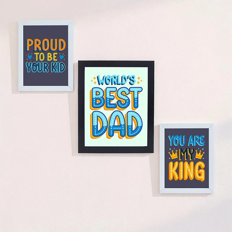 Set of three colourful dad-themed wall art pieces displayed on a wall