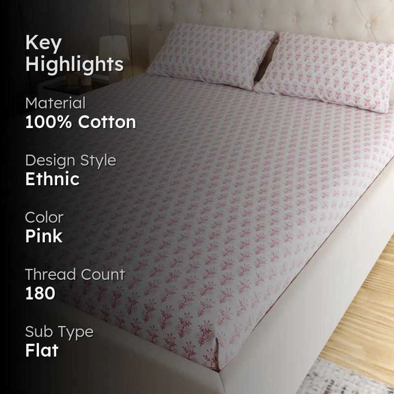 Bloom Ethnic Cotton Bedsheet (Pink) - 180 TC media 2