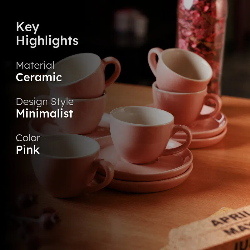 Blush & Brew Cup & Saucer (Pink/100 mL) - Twelve Piece Set media 2