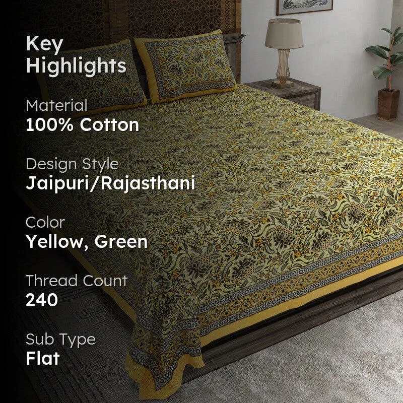 Shapeza Cotton Bedsheet (Yellow,Green) - 240 TC media 2