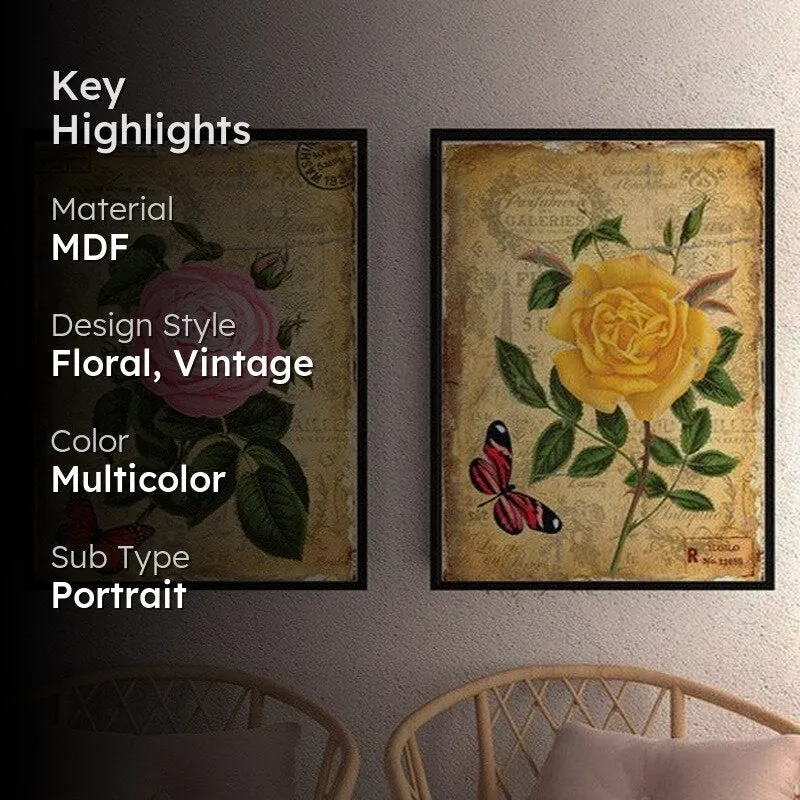 Retro Rosa Bloom Wall Painting - Set Of Two media 2