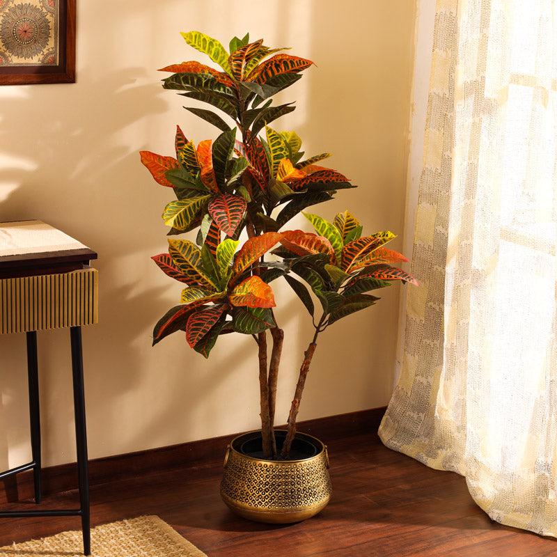 Artificial Realistic Croton Plant With Black Plastic Pot - 3.9 Feet media 3