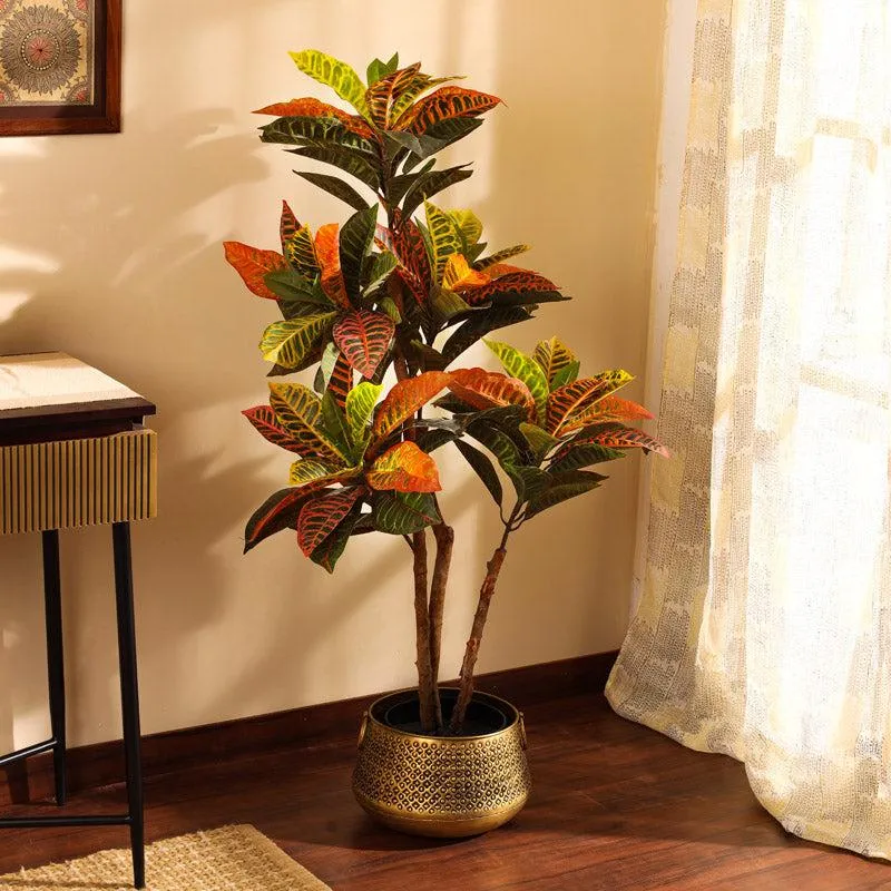 Artificial Realistic Croton Plant With Black Plastic Pot - 3.9 Feet media 3