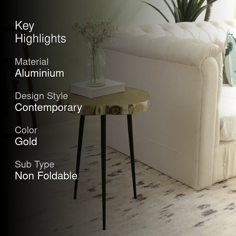 Wooden Log Top Aluminum Side Table - Gold media 2