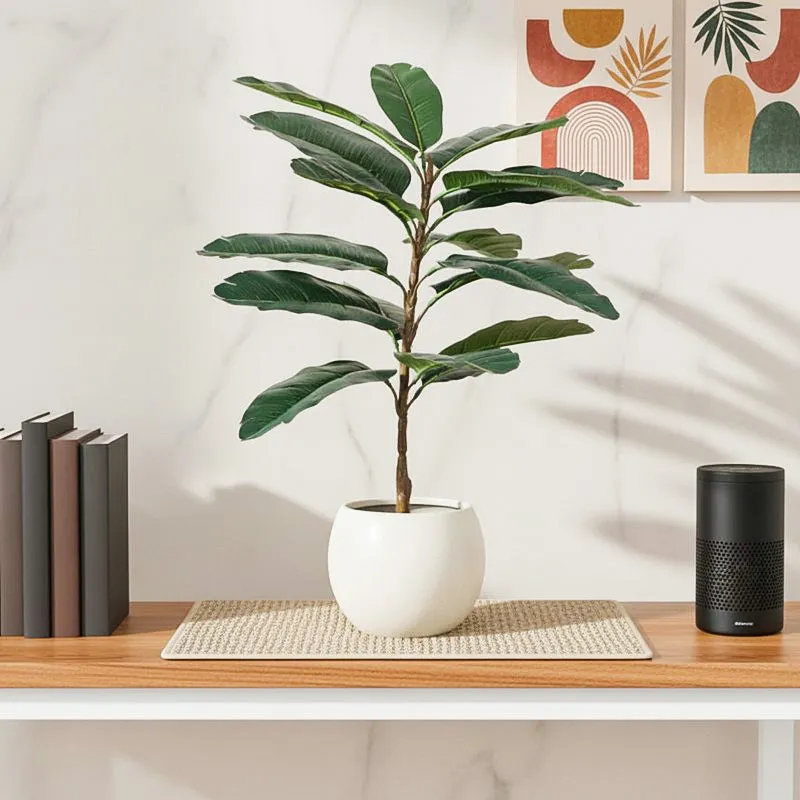 Endless Flora Artificial Rubber Plant With Black Plastic Pot - 2.5 Feet media 1