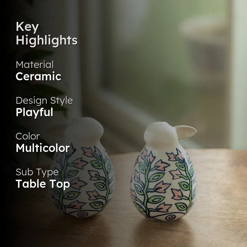 Leafy Bunnies Ceramic Showpiece - Set Of Two media 2