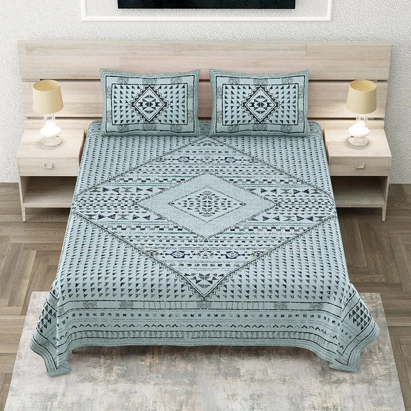 Rajasthani Nights Geometric Cotton Bedsheet (Blue) - 150 TC media 1