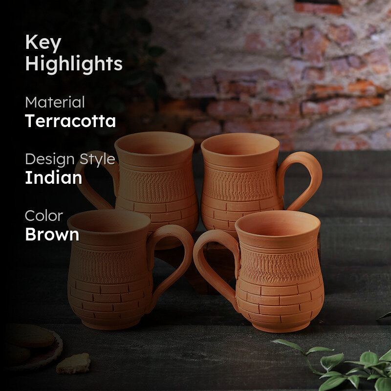 Nireeksha Terracotta Coffee Mug (250 mL Each) - Set of Four media 2