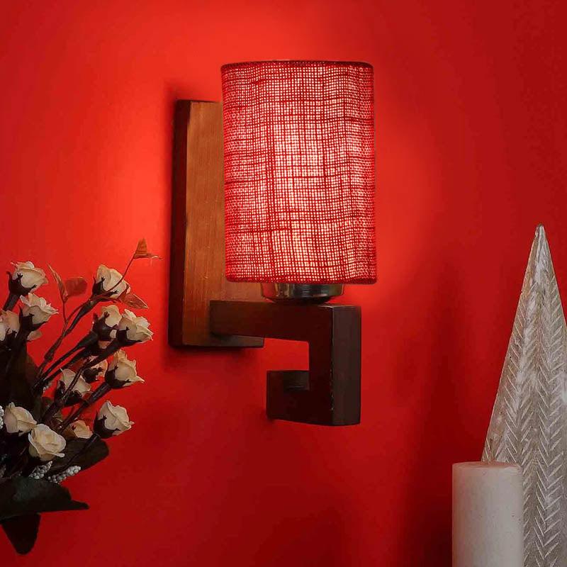 Puce Cylindrical Wooden Wall Lamp