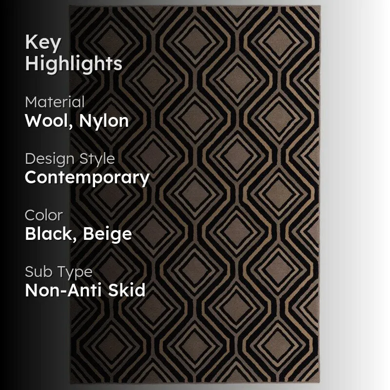Faramir Hand Tufted Geometric Wool & Nylon Carpet - Black media 2